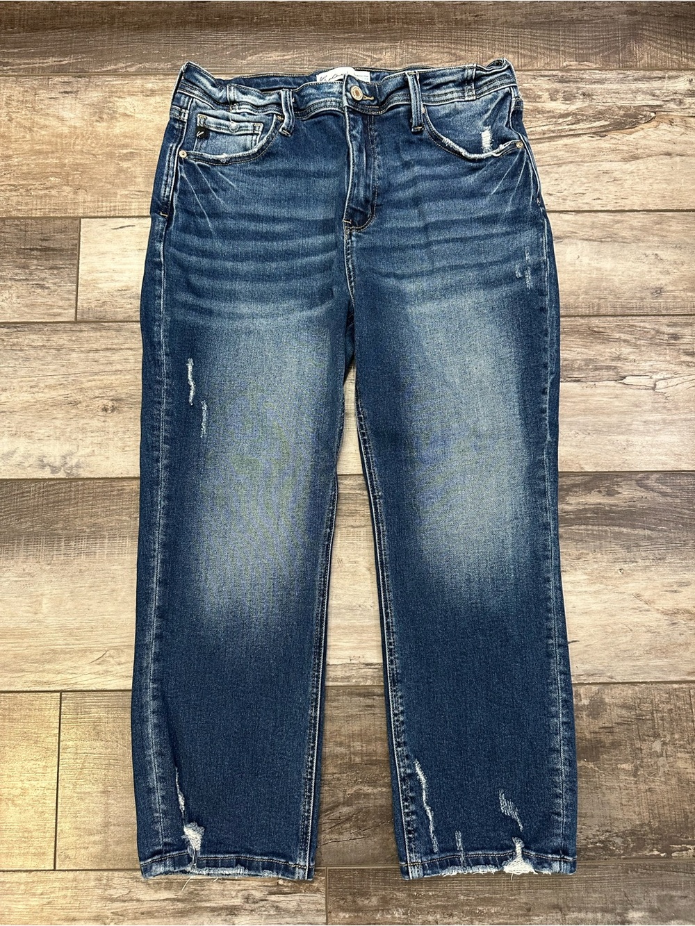 Maurices Women's Dark Blue Boyfriend Jeans with Distressed Hem
